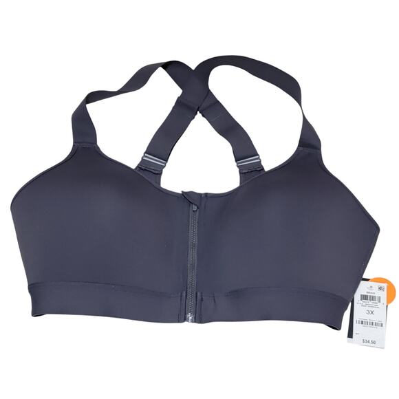 ID Ideology Plus Size High-Impact Zip-Front Sports Bra Size 3X Deep Charcoal - Picture 3 of 4